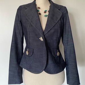 Anne Taylor LOFT Dark Wash Button Up Chambray Blazer